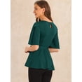 thumbnail image 3 of DARING DIVA Women's Crew Neck Belted Knot Drap Peplum Blouse L Dark Green, 3 of 6