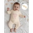 thumbnail image 5 of BemeyourBBs She‘s Here Baby Girls Spring Fall Winter Clothes Newborn Baby Girl Hospital Going Home Outfit Waffled Romper Bow Letter Print Long Sleeve One Piece Jumpsuit with Headband, 5 of 9