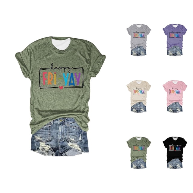 T-shirts pour Femmes « Happy Friday Teacher » 2026, Mode d'Été, Manches Courtes, Col Ras du Cou, T-Shirts Graphiques Amusants « Friday Weekend »
