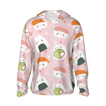 Sigee Cute Sushi Print UPF50+ Men s Sun Protection Hoodie Shirt SPF UV Shirt Long Sleeve Fishing Outdoor Lightweight S-3XL
