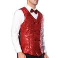 thumbnail image 4 of INSPIRE CHIC Men's Vest V-Neck Slim Fit Double-Breasted Party Disco Prom Nightclub Sequin Vest L Red, 4 of 5