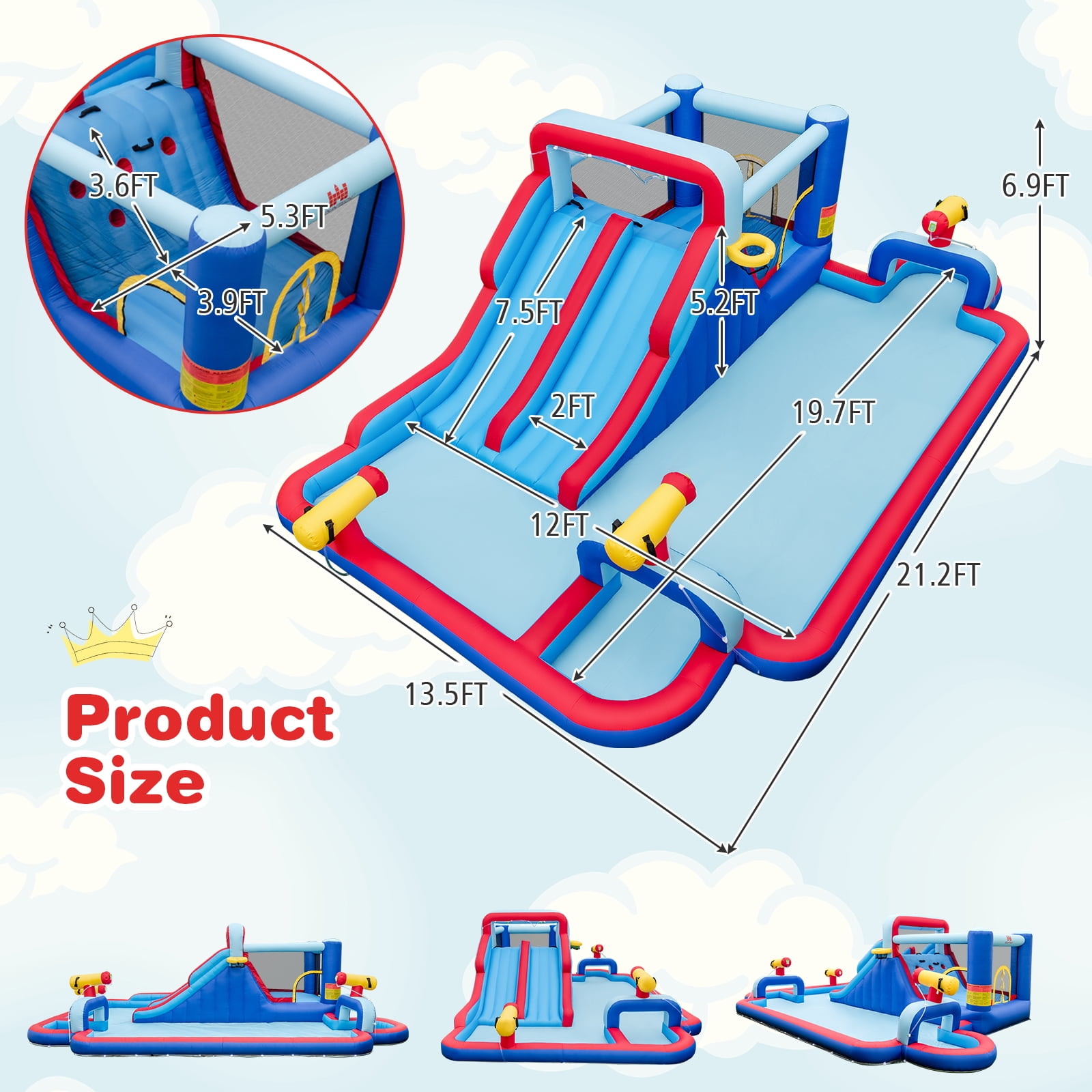Infans Inflatable Water Slide Park Kids Bounce House Climbing Jumping with 950W Blower