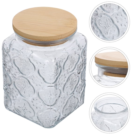 FUEENIRVA Glass Sugar Container Airtight Glass Canister Wood 1Set