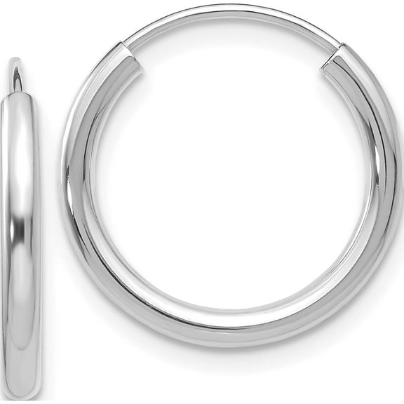 14K White Gold Polished Endless 2mm Hoop Earrings (14 X 14) Made In Peru h990