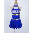 thumbnail image 4 of YONGHS Kids Girls Cheerleading Uniform Outfits Sleeveless Letters Printed Fancy Dress A Royal Blue 16, 4 of 7