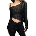 thumbnail image 2 of Arvbitana Women’s Casual Long Sleeve T-shirt Fashion Oblique Shoulder Irregular Exposed Navel Tops, 2 of 9