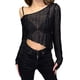 thumbnail image 2 of Txlixc - Camiseta informal de manga larga para mujer con hombros oblicuos y ombligo descubierto irregular Txlixc  Sexy, 2 of 9