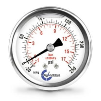 CARBO Instruments 2 1-2" Pressure Gauge, Stainless Steel Case, Chrome Plated Brass Connection, Liquid Filled, Compound Vacuum -30 Hg - 0-250 psi Back Mount 1/4" NPT