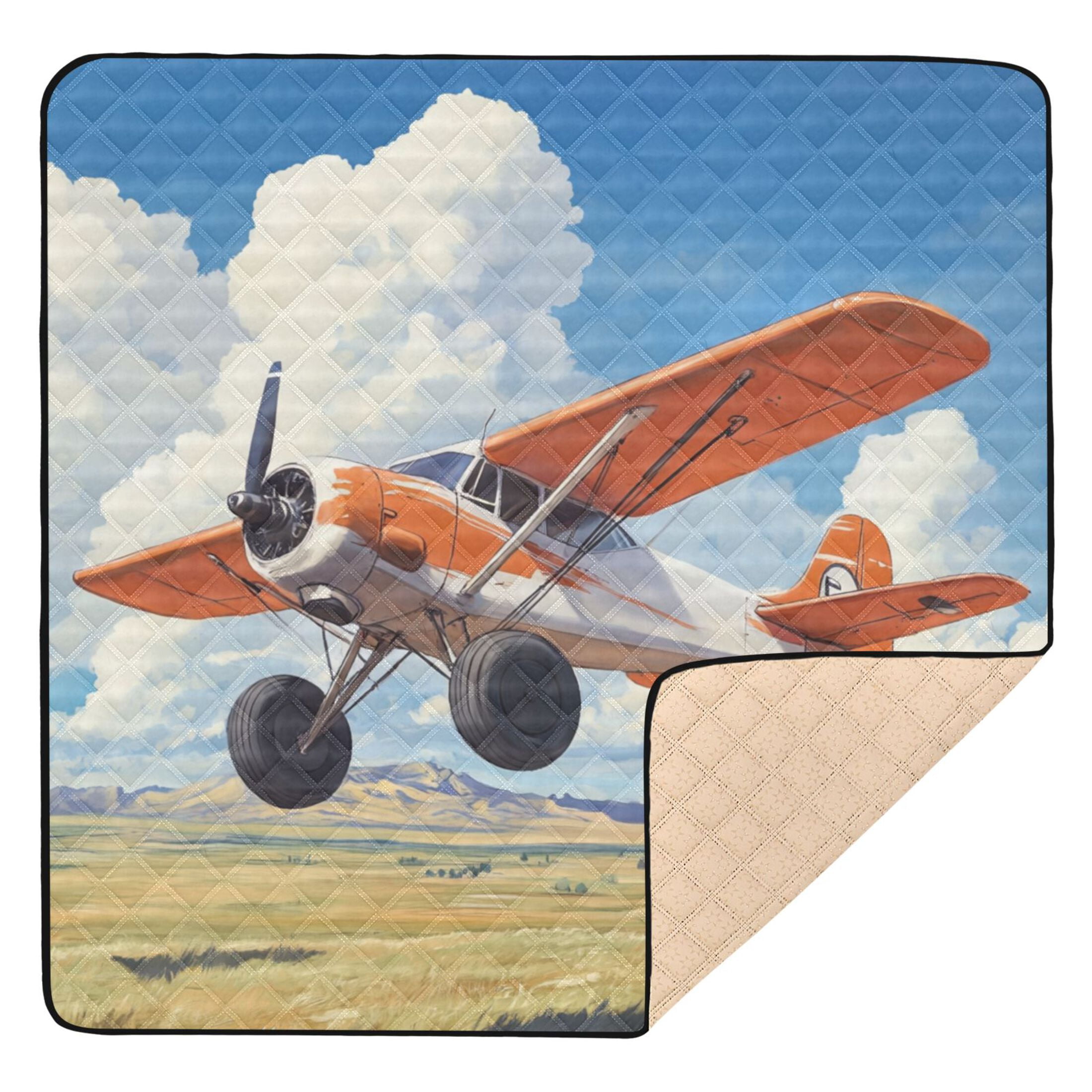 WOBOGO A Airplane Flies over The Mongolian Steppe Baby Playmats Extra Large Waterproof Rollable Activity Pads for Toddlers 50×50inch