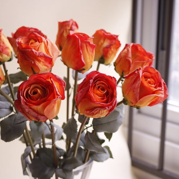 Artificial Flowers,Artificial Flowers In Vase Decor Rose Flower Arrangements Flowers Bouquets In Ceramics Vase Table Centerpieces Holiday Dinning Coffee Room Table Kitchen