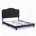 thumbnail image 3 of Bed Featuring Curve Design and Button Tufting - Stable with Wooden Slats and Support Legs - Soft Dutch Velvet Surface - LED Lights - Queen Size, 3 of 12
