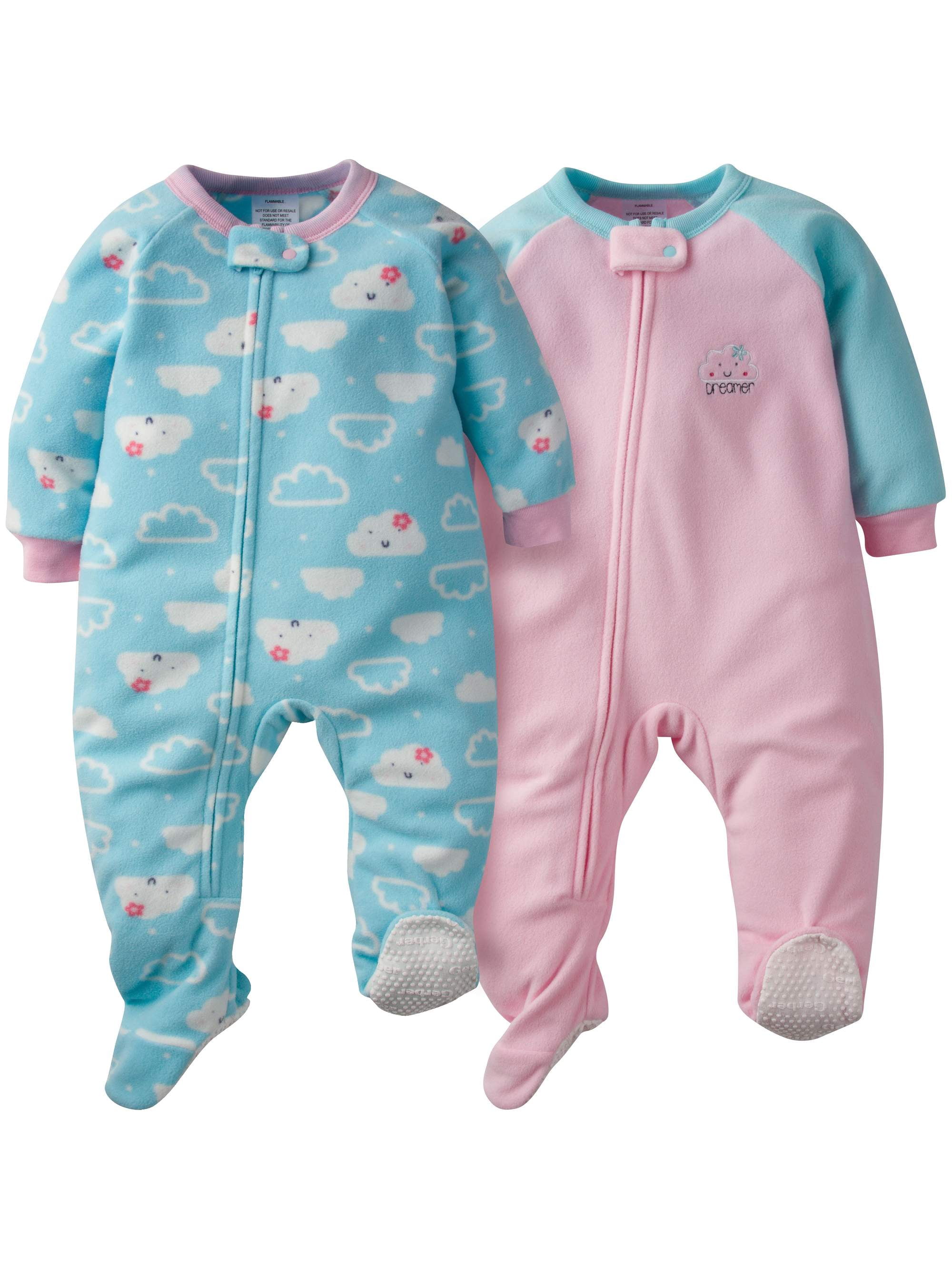 Gerber Gerber Baby Girl Microfleece Blanket Sleeper, 2pack