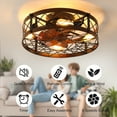 thumbnail image 2 of Aukfa Retro Small Ceiling Fan with Light Remote Control, Flush Mount, Caged Fan with 4 Bulbs for Farmhouse Dining Room Bedroom, 2 of 8