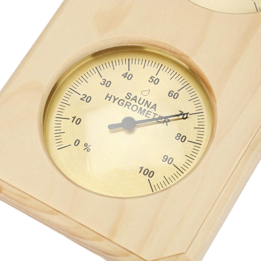 Pine Wood Sauna Thermometer Hygrometer 2 in 1 Wall Mounted Temperature Humidity Meter With Metal Construction For Steam Room Indoor 0-120℃ Measurement Range