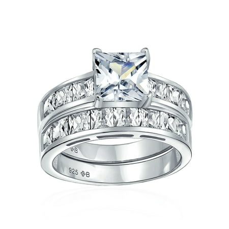 2CT Round Solitaire Brilliant Cut Square Side AAA CZ Pave Band Engagement Wedding Ring Set For Women Sterling Silver