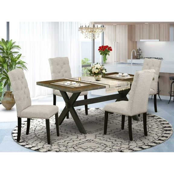 East West Furniture X-Style 5-piece Wood Dining Set in Black and Doeskin