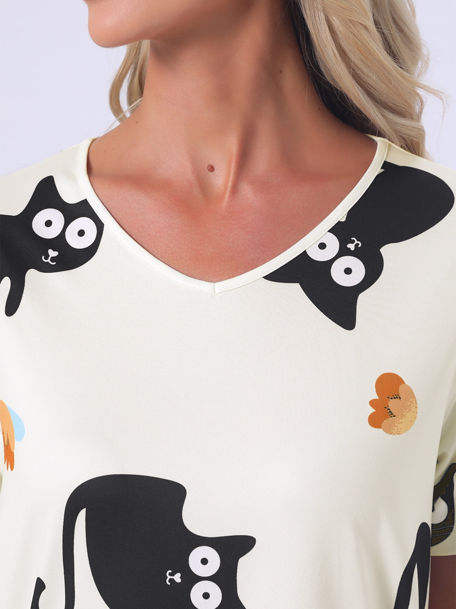 DARING DIVA Women's Short Sleeve Nightgown Soft Stretchy Pajama Dress S Black Cats