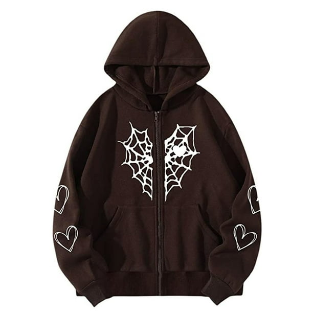 Puntoco Sudadera con capucha térmica con estampado de corazón para mujer, estilo gótico, con mangas y cremallera, abrigo recortado con cremallera para mujer Puntoco Puntoco-1