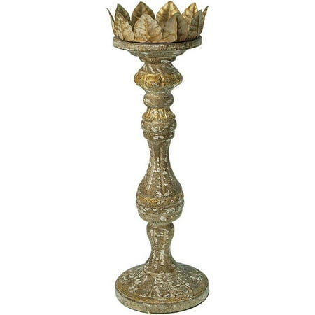 - Candle Holder Candlestick Distressed Gold Carved Wood New CW-1052