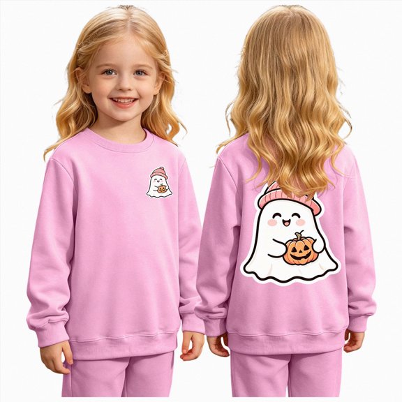 Leey-World Halloween Sweatshirt For Girls Ghost Cute Crewneck Kids Tops Girls Halloween Shirt Long Sleeve Festival Pullover Sweatshirt