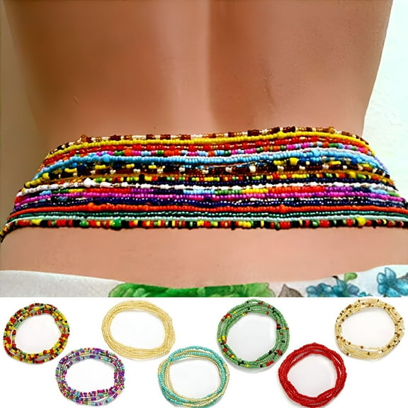 DESIGNICE African Waist Beads Chain Layered Belly Body Chain Beach 7Pack Waist Jewelry Body Accessories for Women