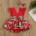 thumbnail image 2 of ITFABS Baby Summer Watermelon Print Clothes Set, Deep V-neck Jumpsuit+Headband, 2 of 7