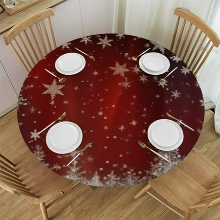 

BCIIG Snowflakes Stars Round Tablecloth 100% Polyester Fabric Christmas Waterproof Resistant Fabric 42 -46