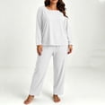 thumbnail image 6 of NominalSnug Plus Size Pajamas for Women Set Ribbed Knit Pjs Womens 2 Piece Long Sleeve Pajama Sets with Pockets Sleepwear, 6 of 8