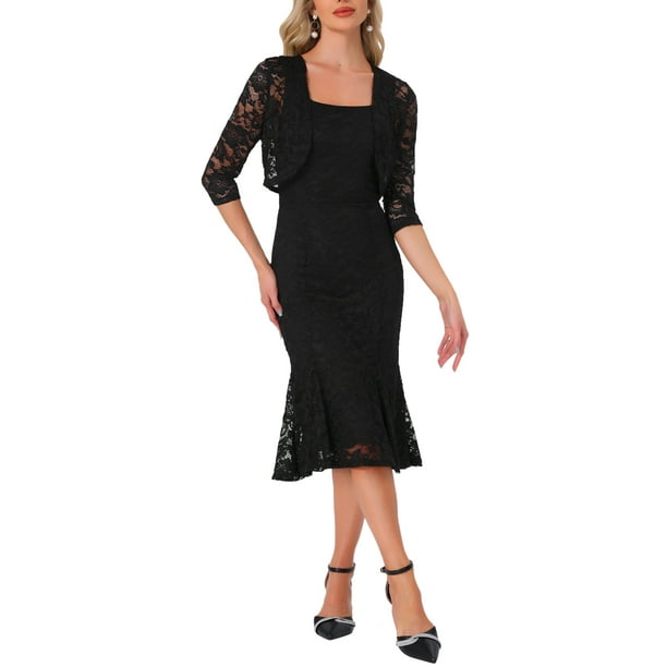 Vestido de invitada de boda para mujer INSPIRE CHIC, conjuntos de noche de 2 piezas, vestidos sin mangas con chaqueta L negro