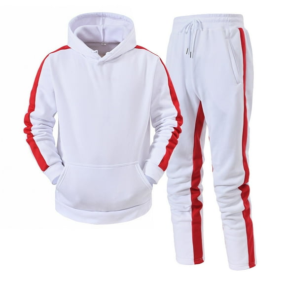 KaLI_store Mens Suit Men's Tracksuit 2 Piece Hoodie Sweatsuits Sets Jogging Suits with Pocket White,XXL