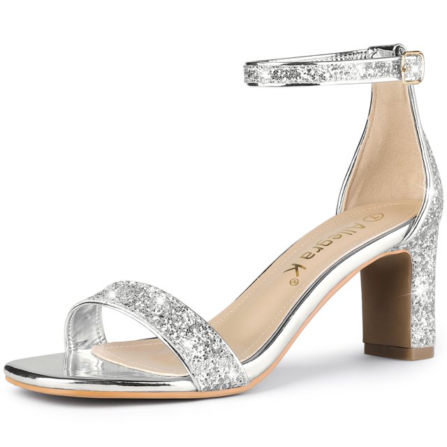 Sandalias De Tacón Grueso Allegra K Brillantina Plata 41
