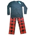 thumbnail image 3 of Red/Black Buffalo Plaid Mens' 2-Piece Fleece Pajama Set (top-bottom Loungewear) SIZE- S, 3 of 5