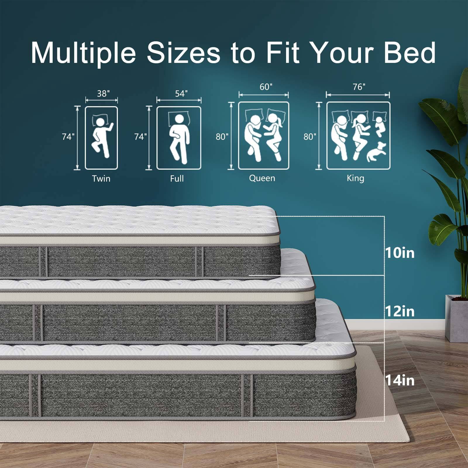 GREOO King Size 12 inch Hybrid Firm Gel Memory Foam Mattress with Reinforced Edge, Pocketed Springs, Pressure Relief, Mattress in a Box, Grey and White