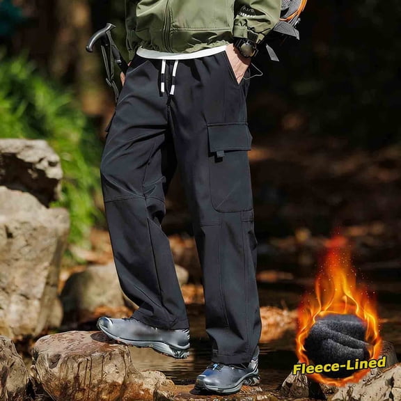 Qulqfy Big and Tall Pants Men Cargo Baggy Black Stretch Pants Elastic Waist 4 Pockets Wide Leg Pants Hiking Pants for Men L