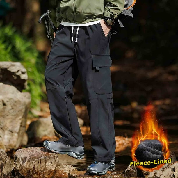Ceisia Men Gift Solid Color Fleece Casual Loose Drawstring Multi Pocket Work Pants Elastic Cuff Long Trousers