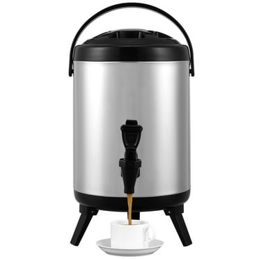 KFFKFF Insulated Beverage Dispenser 8L Stainless Steel Cold and Hot Water Dispenser with Thermometer-Spigot for Hot Tea & Coffee, Cold Milk, Water, Juice