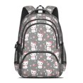 thumbnail image 2 of White Cat and Flower Gray Pattern Cute School Backpack Bag with Padded Back and Adjustable Shoulder Straps 16.9 X 12.6 X 5.9 Inches, 2 of 5