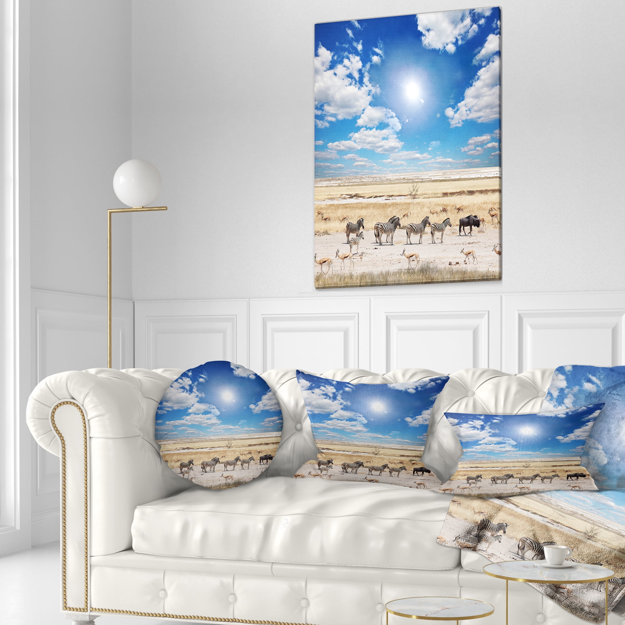 Designart Wandering Zebras under Bright Sky - Landscape Printed Throw Pillow - 12x20