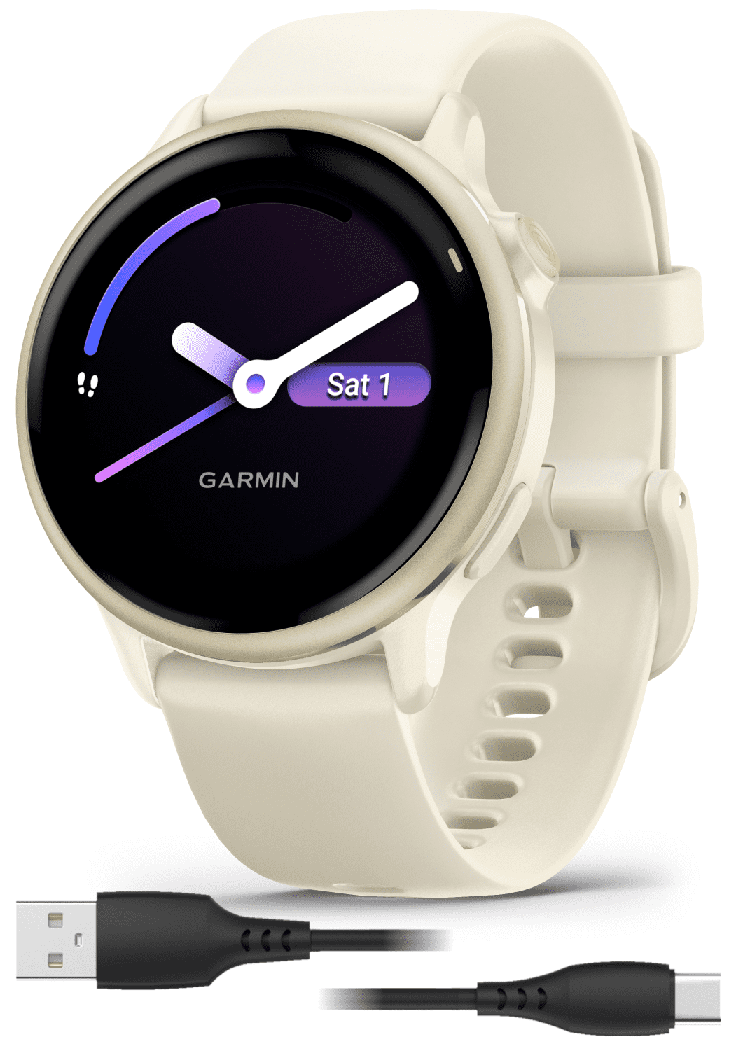Garmin Vivoactive 6 - Health & Wellness GPS Smartwatch, 1.2 in Bright AMOLED Display, Lunar Gold with Bone Band w/ Wearable4U Black EarBuds Bundle