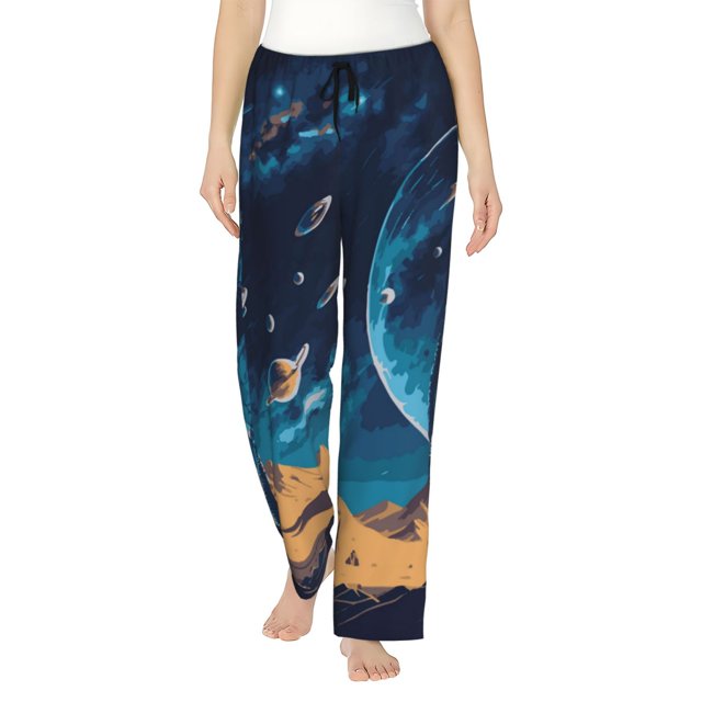 Fotbe Astronaut In A Space Suit On The Planet Pantalones de Pijama para Mujer, Pantalones de Dormir, Pantalones Pj con Cordón y Bolsillos-Small