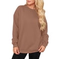 thumbnail image 5 of Womens Crew Neck Sweatshirts Long Sleeve Fall Casual Basic Pullover Loose Fit Top Sweatshirt Fashion Light Brown XL, 5 of 7