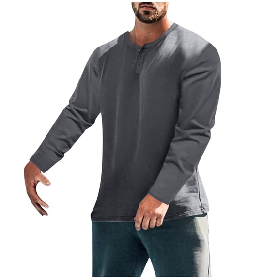 YSUEJPF Men's Gym Shirts Stretchy Loose Fit Basic Plain Athletic Tops Quarter Button Crewneck Long Sleeve Workout Shirts