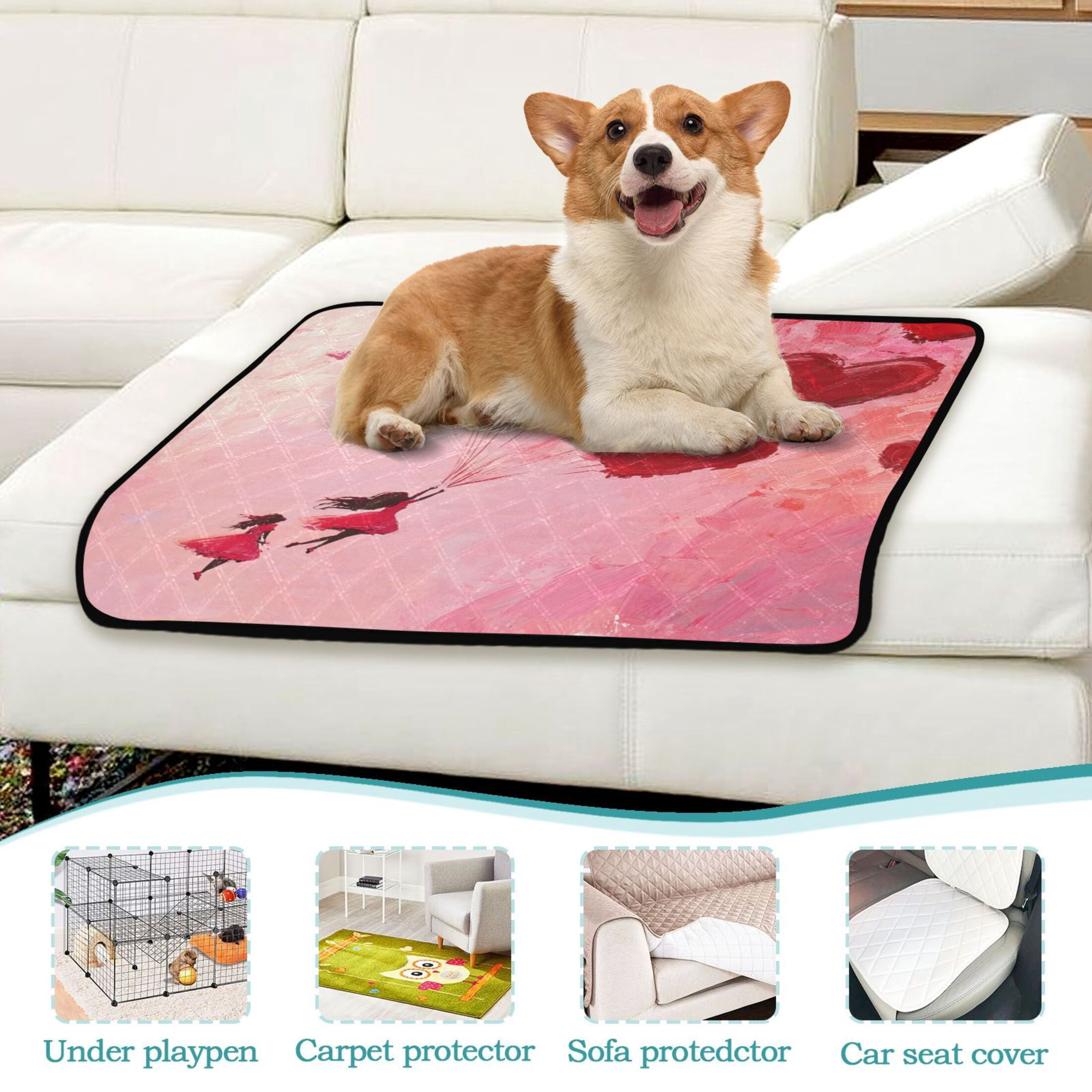Qxltty Release Red Heart Balloon Cat litter Pads Pet Set of 2 Diaper Mats Center Anti-leakage Layer Absorbent Soft and Comfortable
