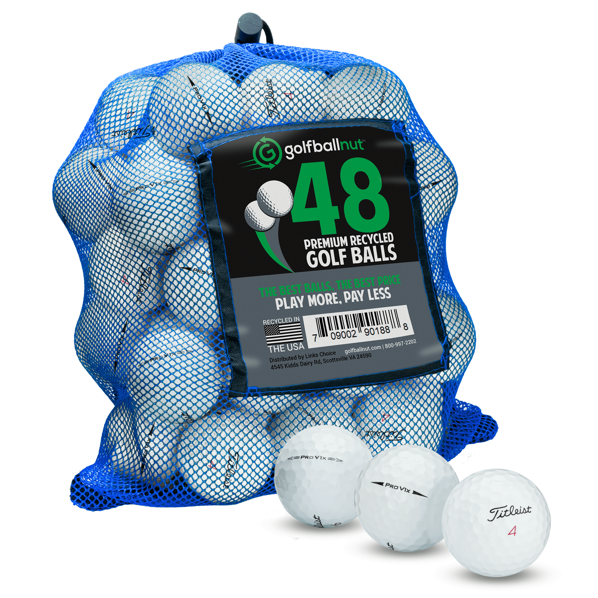 Golf Ball Nut – Pro V1x Recycled Golf Balls, 4A Near Mint Condition  – 48-Pack, White