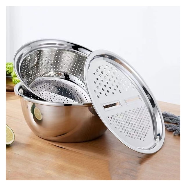 Lavabo multifuncional de acero inoxidable 3 en 1, colador rallador y rebanador de verduras y escurridor