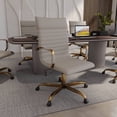 thumbnail image 3 of LeisureMod Harris Mid-Century Modern High-Back Leather Swivel Office Chair in Tan, 3 of 4