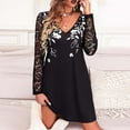 thumbnail image 2 of Moda mujer vestido estampado encaje patchwrok manga larga cuello en V mini vestidos Fridja  NMB3949, 2 of 7