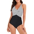 thumbnail image 3 of Aayomet Swim Suit Color Block Print Racerback Swimwear Athletic Training Bathing Suits,Black M, 3 of 4