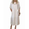 thumbnail image 3 of Womens Loose Fit Casual Solid Color Short Sleeve Linen Blend Midi Dress Summer White XXL, 3 of 7