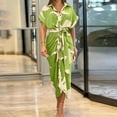 thumbnail image 2 of Kcodviy Robe d'Été Ajustée Élégante à Imprimé Floral pour Femmes Taille Haute Col Montant Courte Robes d'Été de Travail Robe Chemise à Manches, 2 of 8